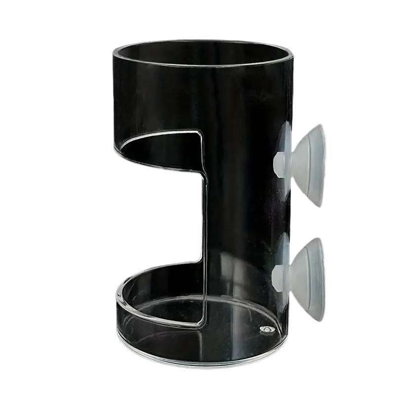 Clear acrylic floating fish feeder ring with two white suction cups on the side for aquarium use