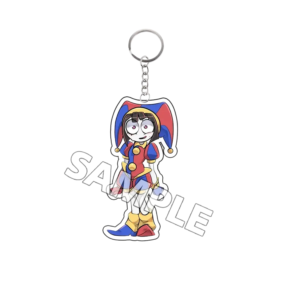 Acrylic keychain TadC cartoon character in red blue and yellow attire colorful finished goods accessory