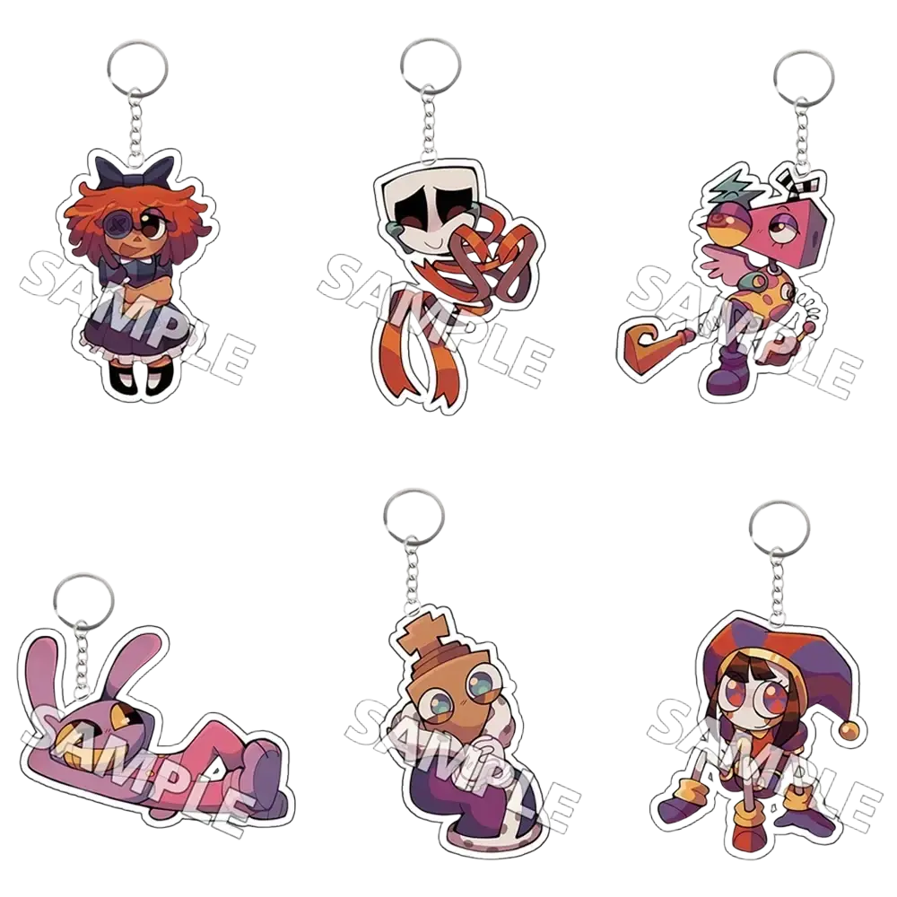 Set of six colorful acrylic keychains featuring tadc cartoon characters as vibrant finished goods
