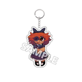 Acrylic keychain finished goods featuring a translucent orange and purple tadc cartoon character with glasses and black bow