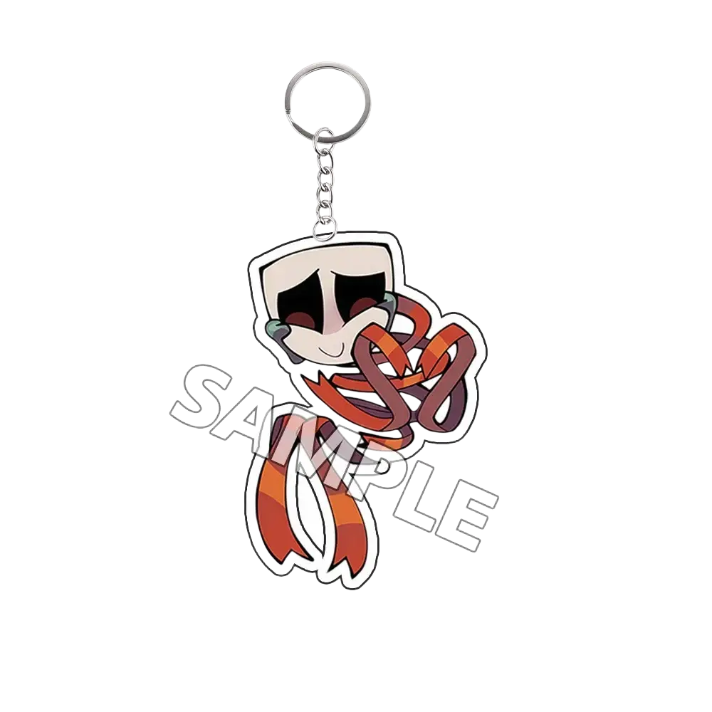Acrylic keychain tadc cartoon character finished goods translucent orange and red striped with silver metal ring