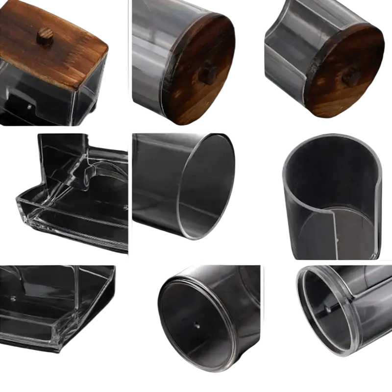 Clear acrylic cylindrical container with wooden lid and knob for q-tip and cotton ball storage jar set