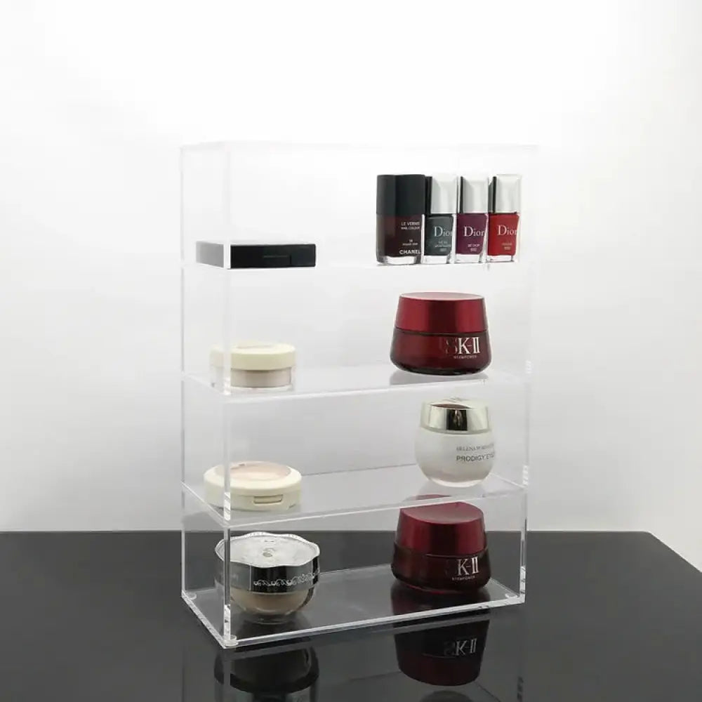 Clear acrylic four-tiered dustproof stackable makeup organizer for cosmetic storage and display