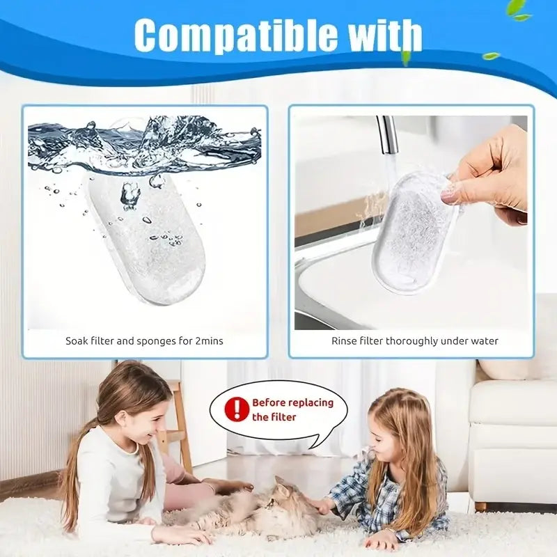 Transparent plastic activated carbon filter with textured surface for pet water fountain replacement set