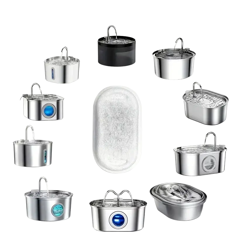 Clear oval-shaped activated carbon water filter cartridge with textured surface for pet water fountain replacement