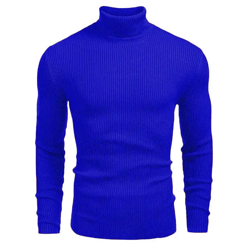 Leuchtend königsblauer Turtleneck-Pullover Slim Fit aus geripptem Strickstoff für Herren.