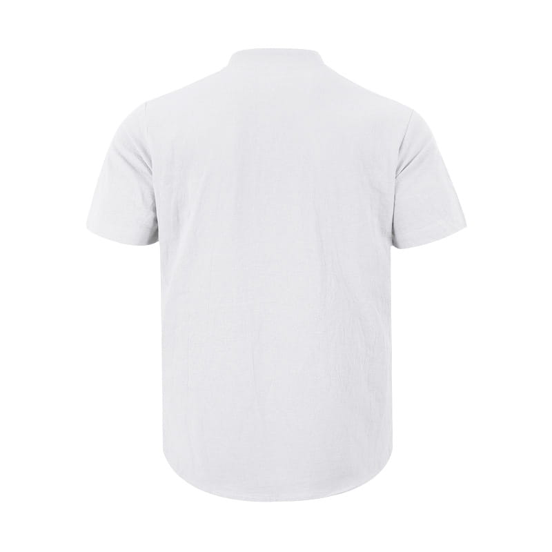 Herren-Leinenhemd im lässigen Stil mit kurzem Ärmel in Weiß, mit kurzem Raglan-/Rundhalsausschnitt-Design, ideal für den lässigen Alltag