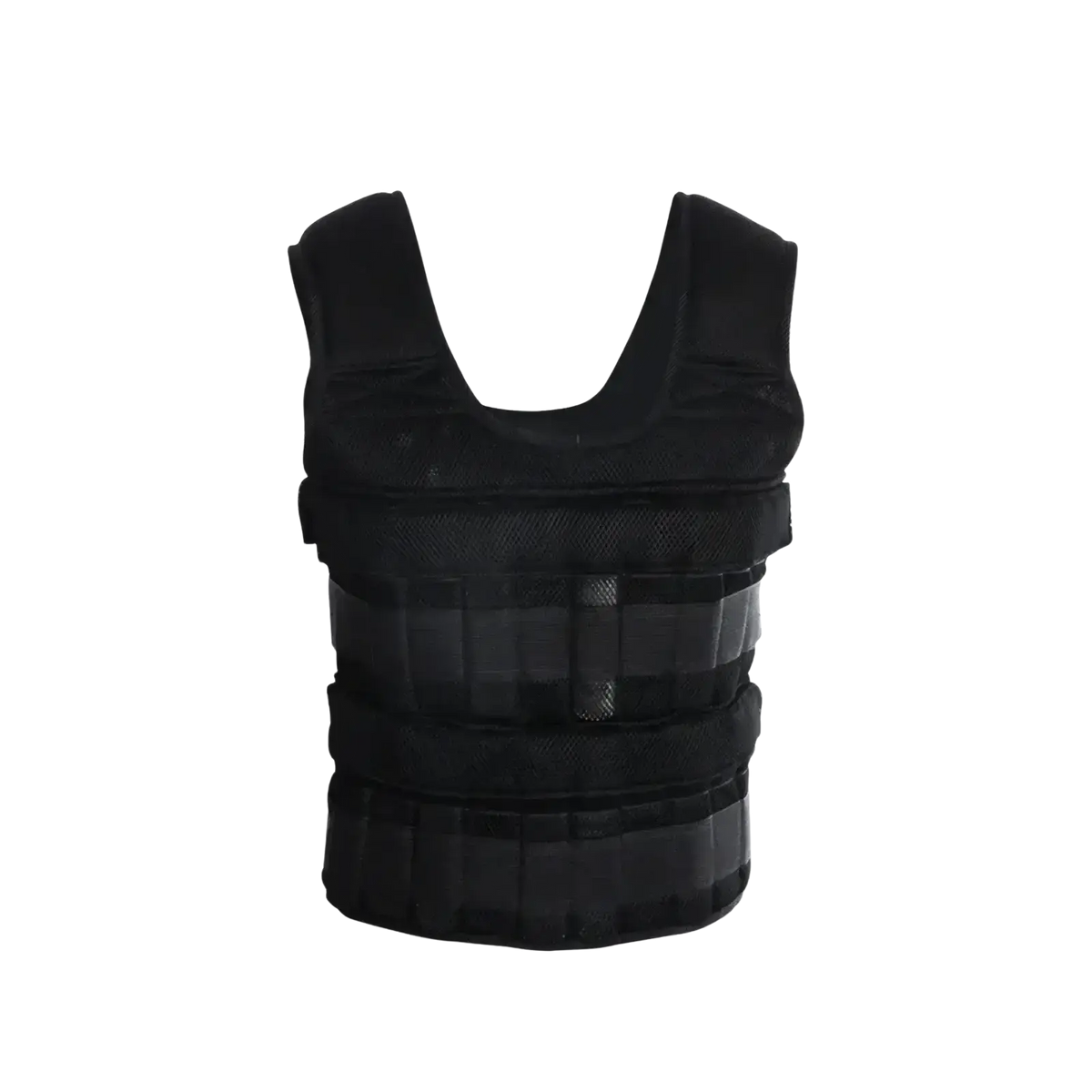 Black adjustable 30kg weighted vest with multiple adjustable straps and textured durable fabric for fitness training