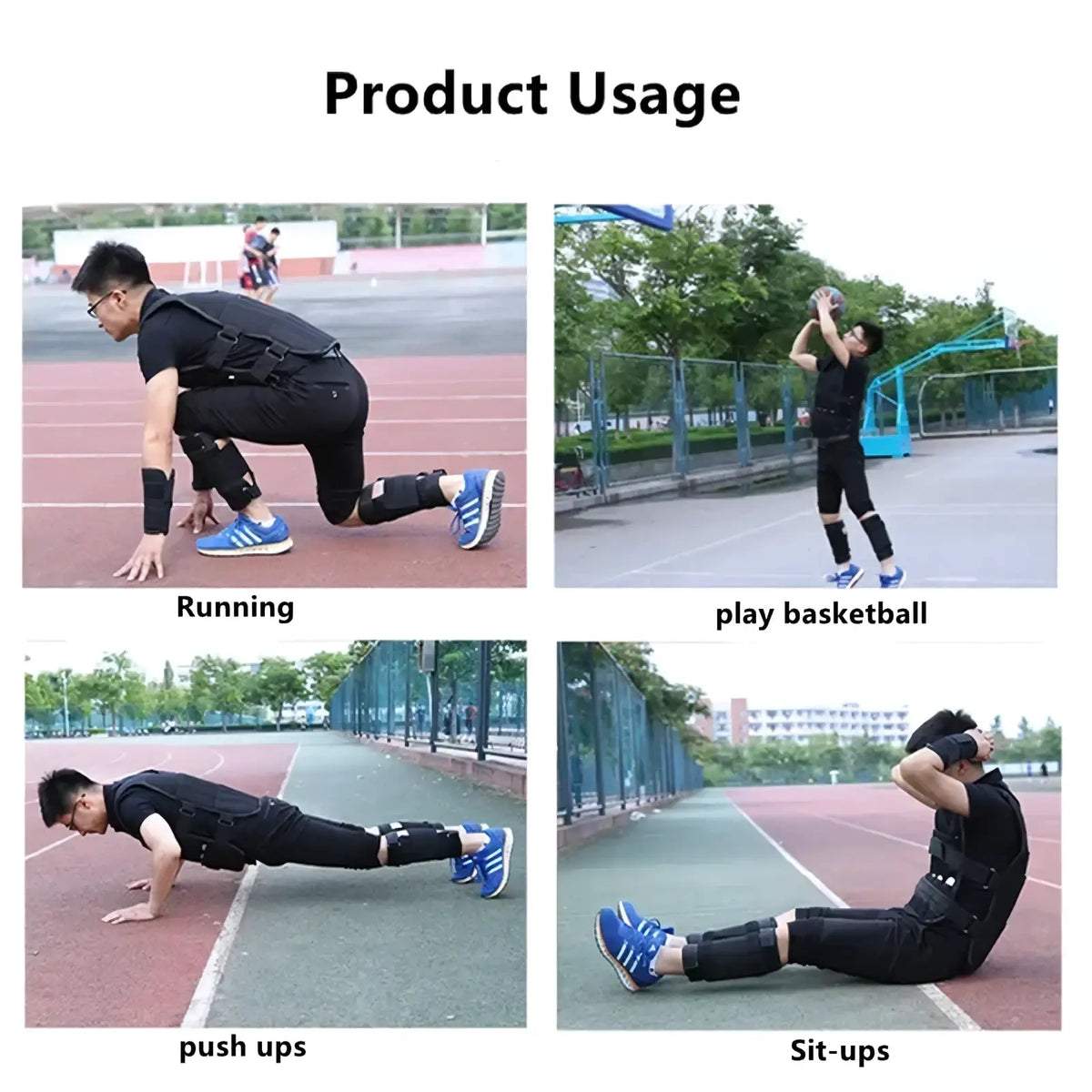Adjustable 30kg black fitness resistance suit with padded sections and straps for running basketball push-ups and sit-ups