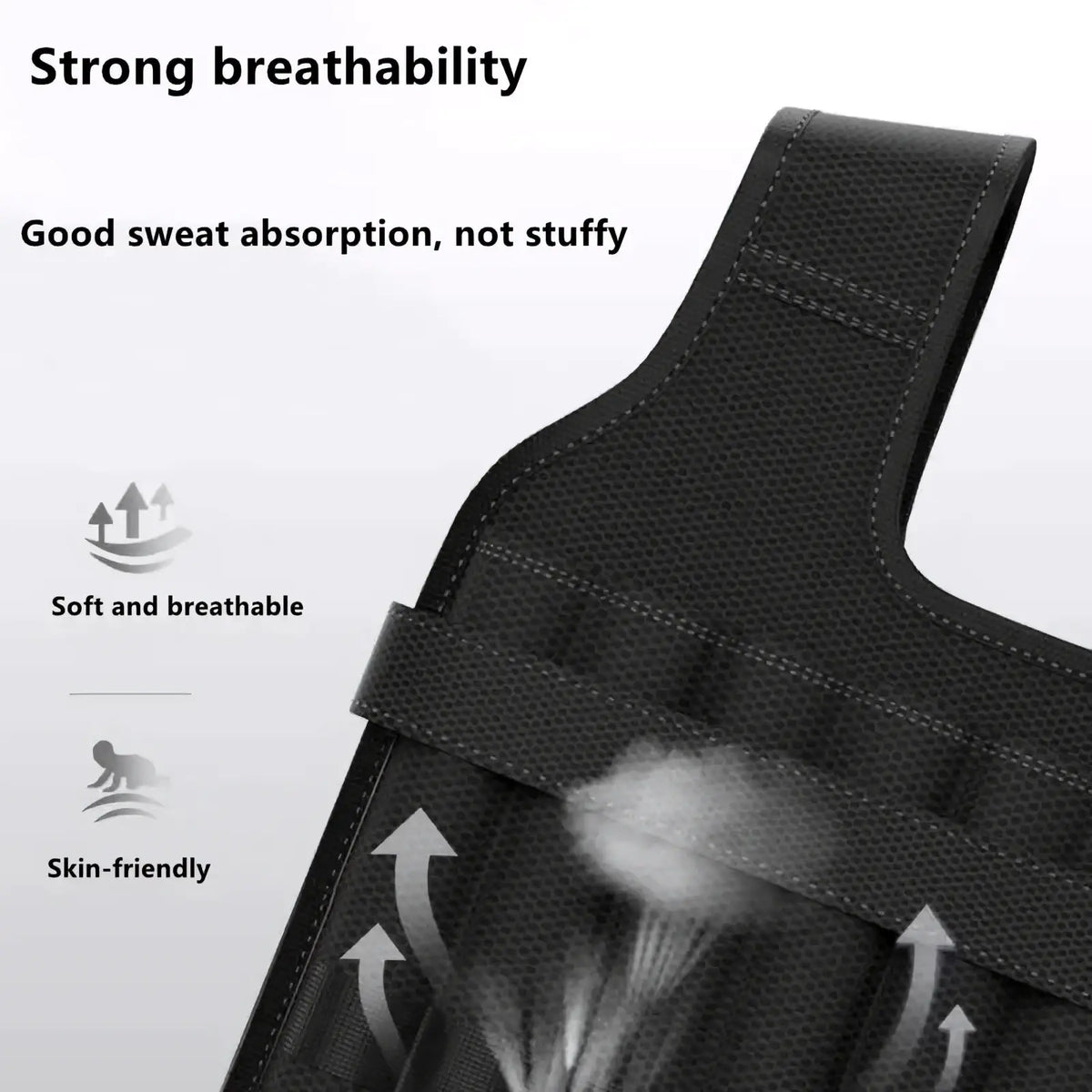 Black mesh fabric sports bra with breathable sweat absorbing design shown with adjustable 30kg weighted vest for training