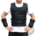 Adjustable 30kg black mesh weighted vest with adjustable straps and matching wrist wraps for fitness training