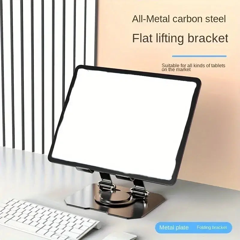 Black all-metal carbon steel flat lifting bracket shown from the back for adjustable 360 rotating tablet stand silver