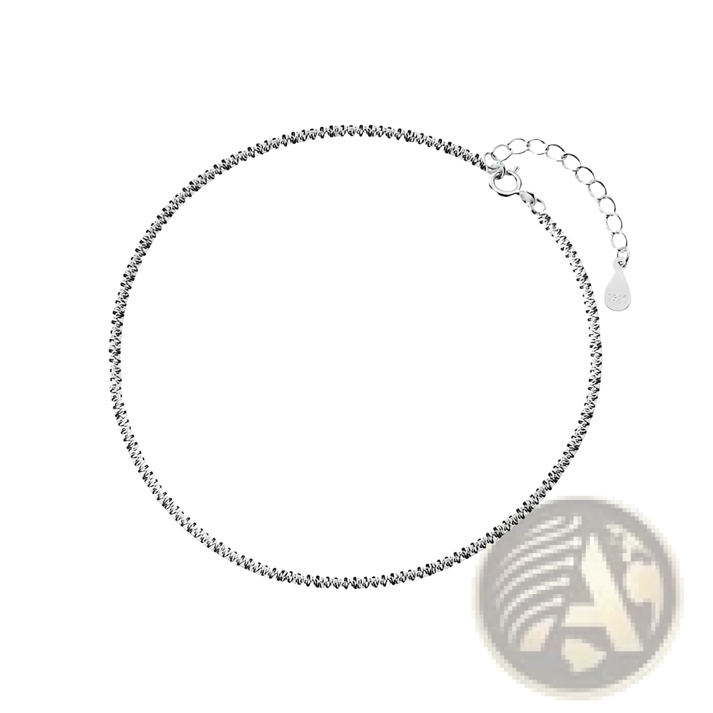 Adjustable 925 silver sparkling crystal anklet with textured beaded chain and extension chain with teardrop tag