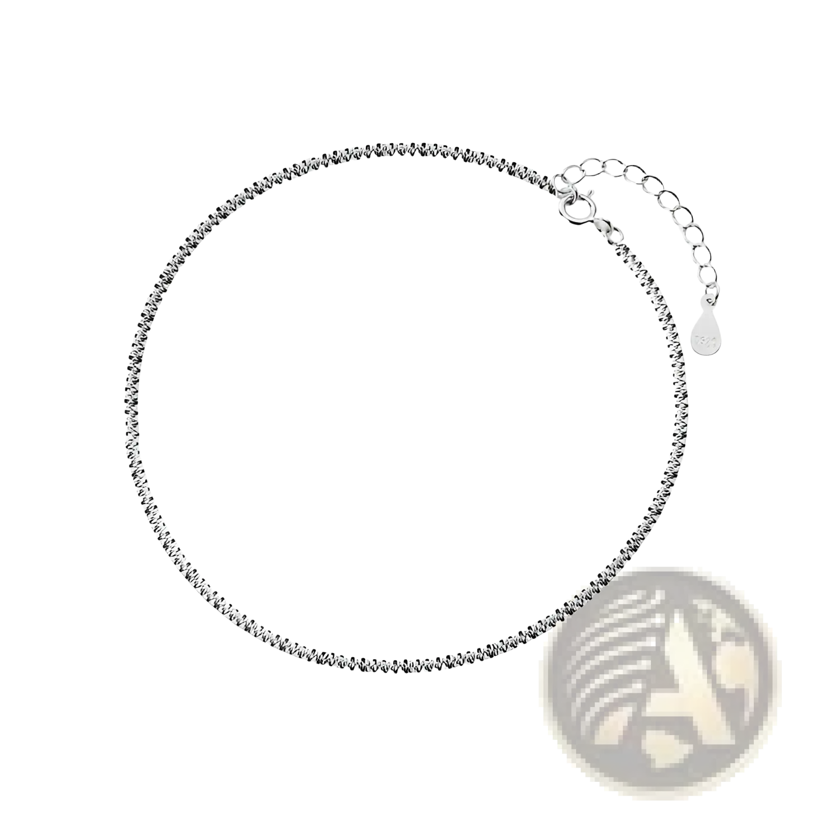 Adjustable 925 silver sparkling crystal anklet with textured beaded chain and extension chain with teardrop tag