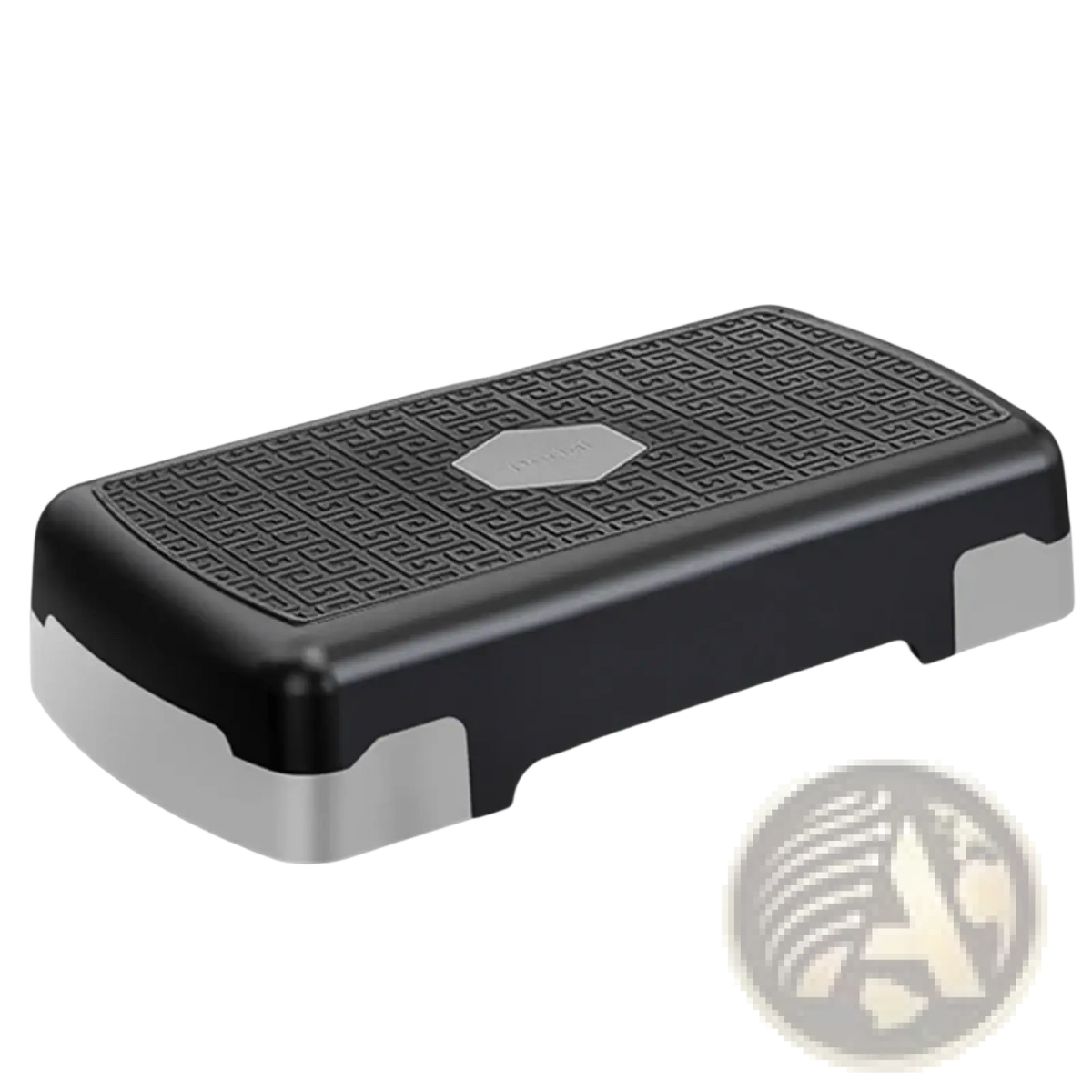 Adjustable aerobic fitness stepper in black and silver with a textured patterned top surface supporting 200kg load