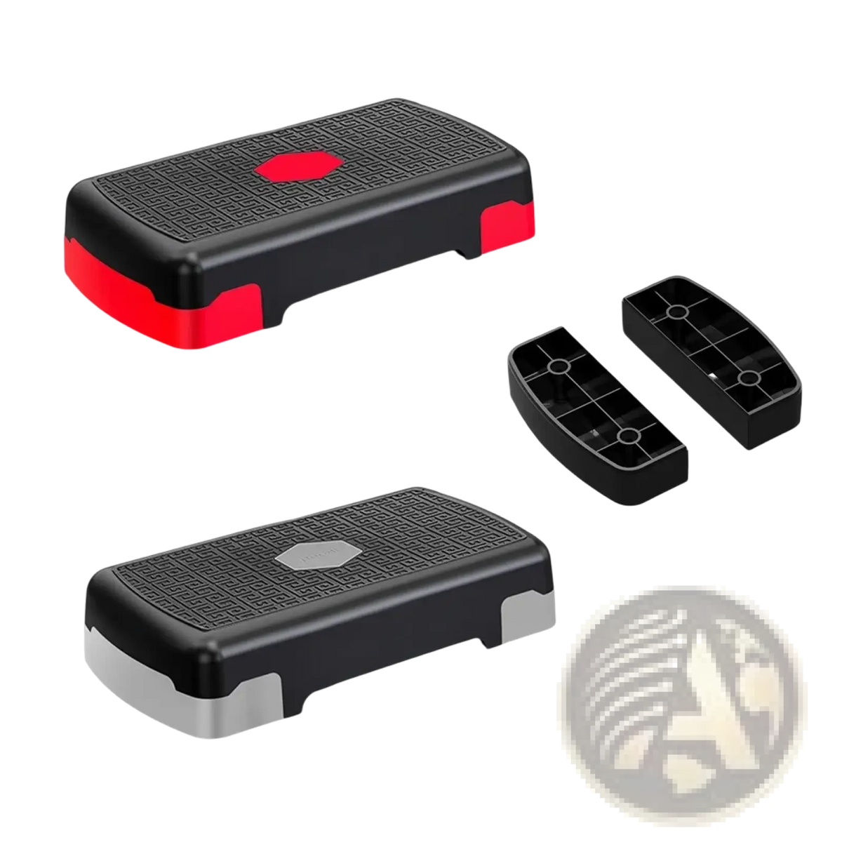 Adjustable aerobic fitness stepper in black and red with textured grip surface supporting up to 200kg load