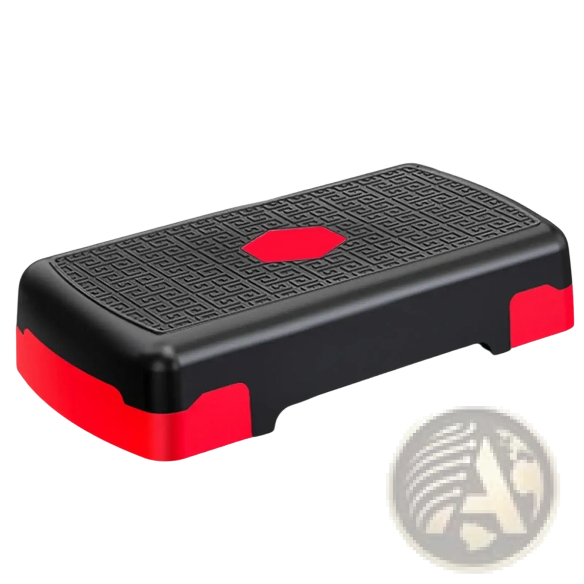 Adjustable aerobic fitness stepper in black and red with textured surface and hexagonal center supports up to 200kg load