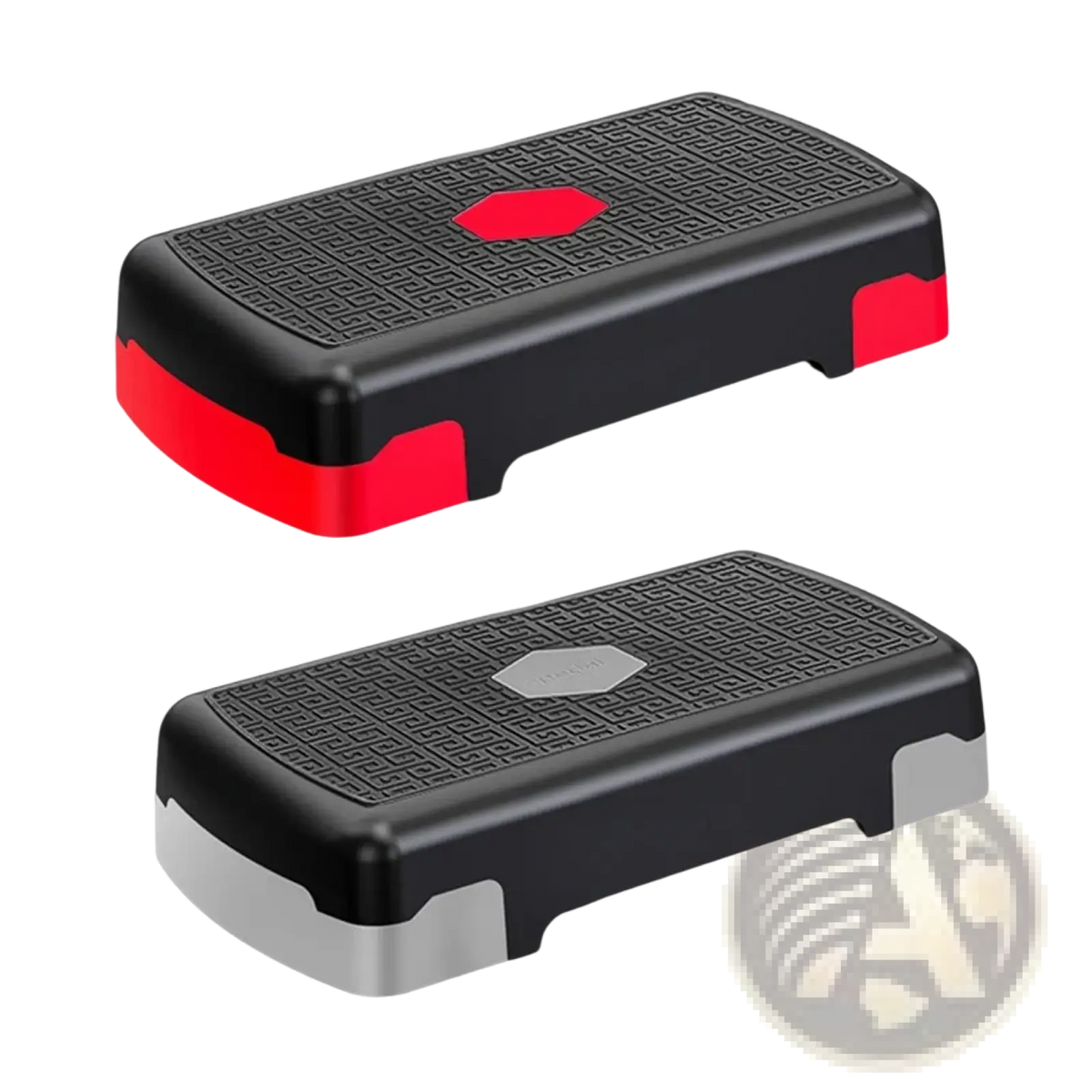 Adjustable aerobic fitness stepper in black and red with textured grip surface and 200kg load capacity