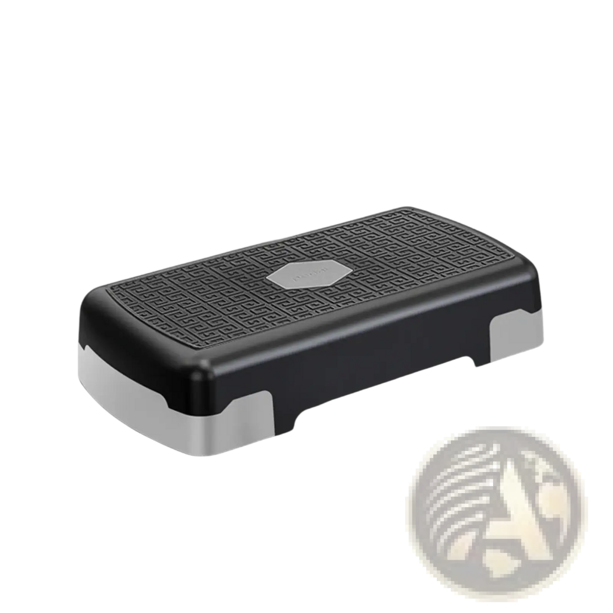 Black and white adjustable aerobic fitness stepper with textured geometric top surface supporting 200kg load