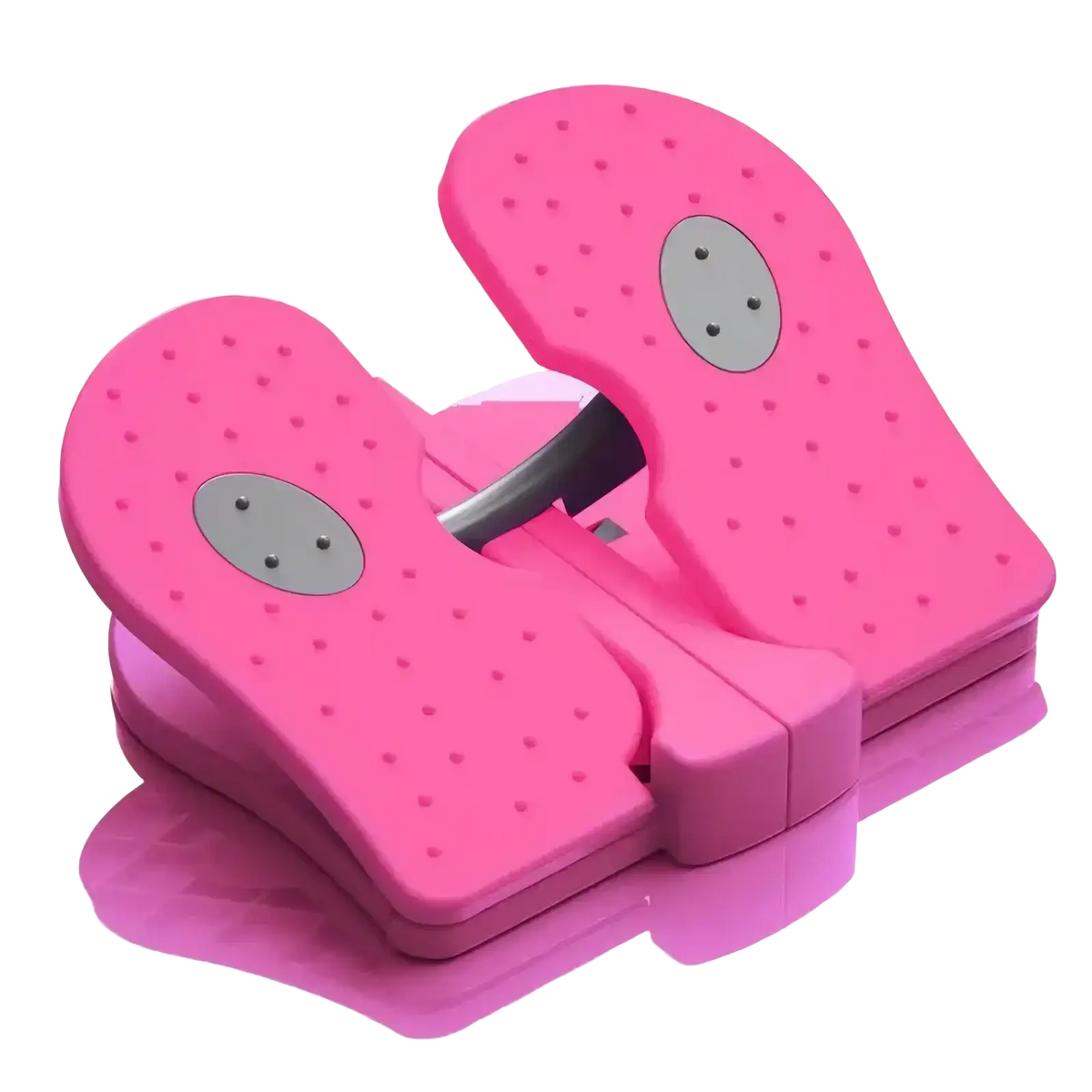 Pink adjustable aerobic step platform with gray circular pads and dotted texture for home fitness step exercises
