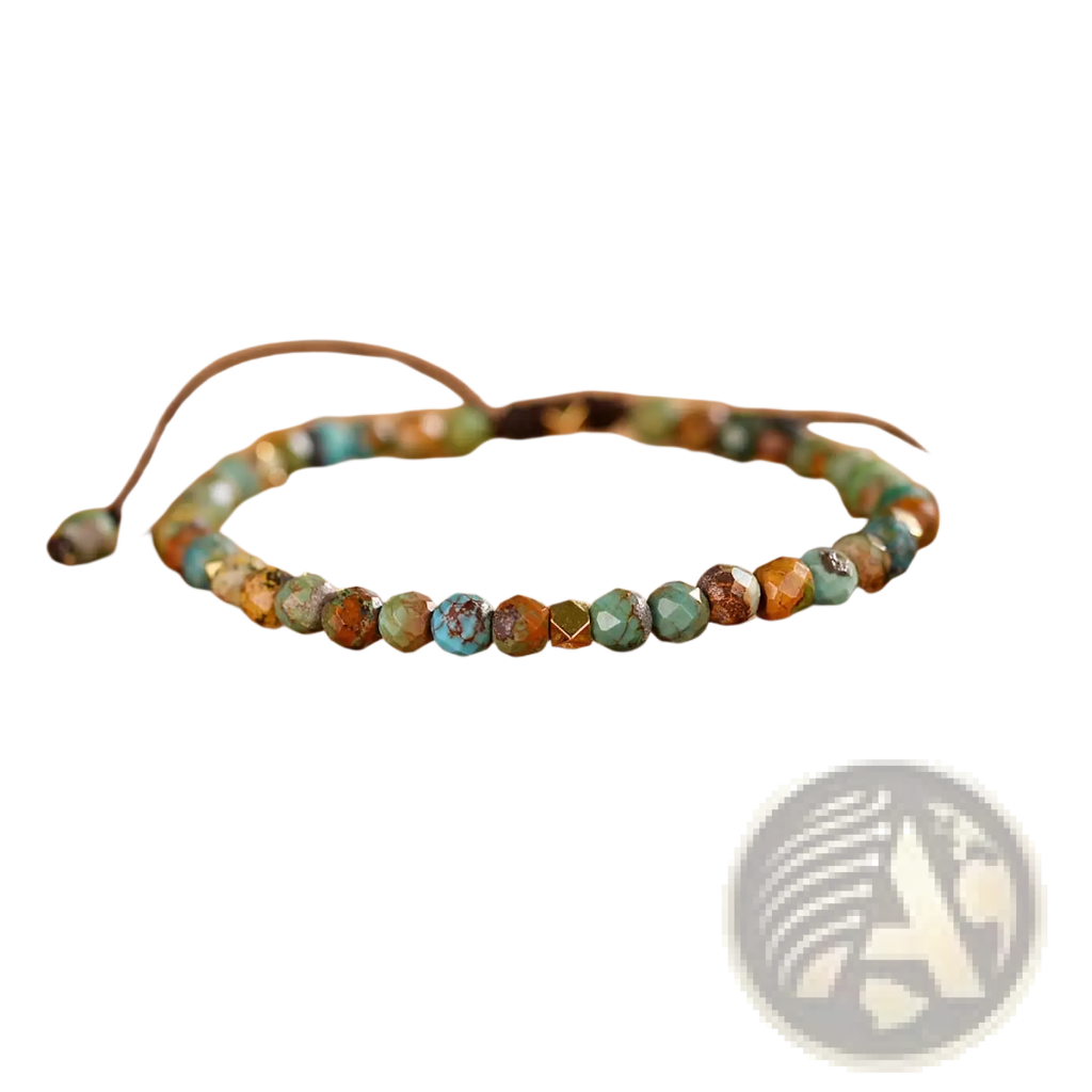 Adjustable african turquoise braided leather bracelet with faceted turquoise and earthy brown beads on natural cord