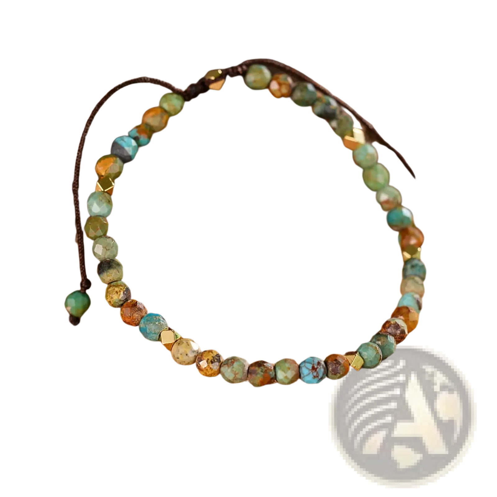 Adjustable African turquoise braided leather bracelet with faceted turquoise beads earthy stones and gold-tone accents