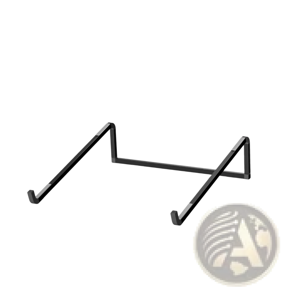 Adjustable black aluminum laptop stand with sleek minimalist design for ergonomic and foldable use
