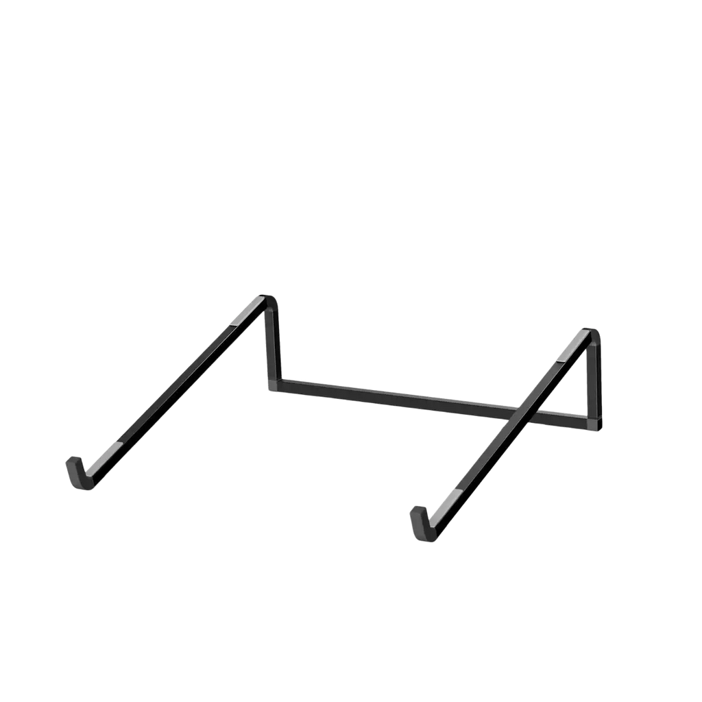 Adjustable black aluminum laptop stand with sleek minimalist design for ergonomic and foldable use