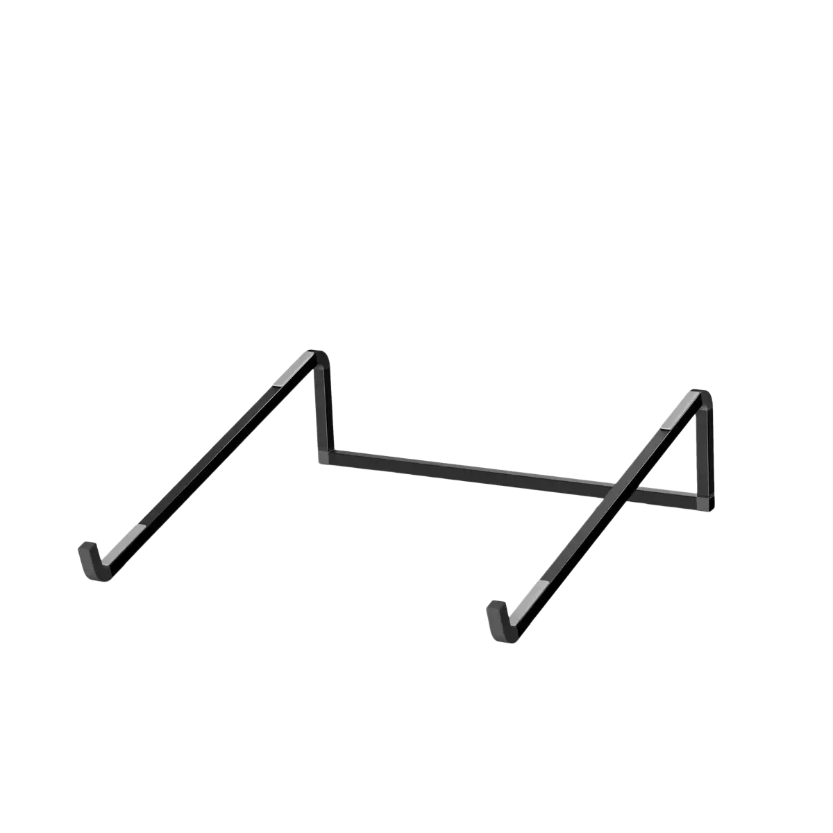 Adjustable black aluminum laptop stand with sleek minimalist design for ergonomic and foldable use