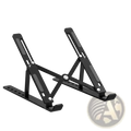 Black adjustable aluminum laptop stand with sleek foldable design and matte finish ergonomic holder