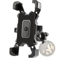 Adjustable bicycle phone holder 360 rotatable mount in black and silver with rugged angular design and secure adjustable clamps