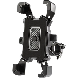 Adjustable bicycle phone holder 360 rotatable mount in black and silver with rugged angular design and secure adjustable clamps