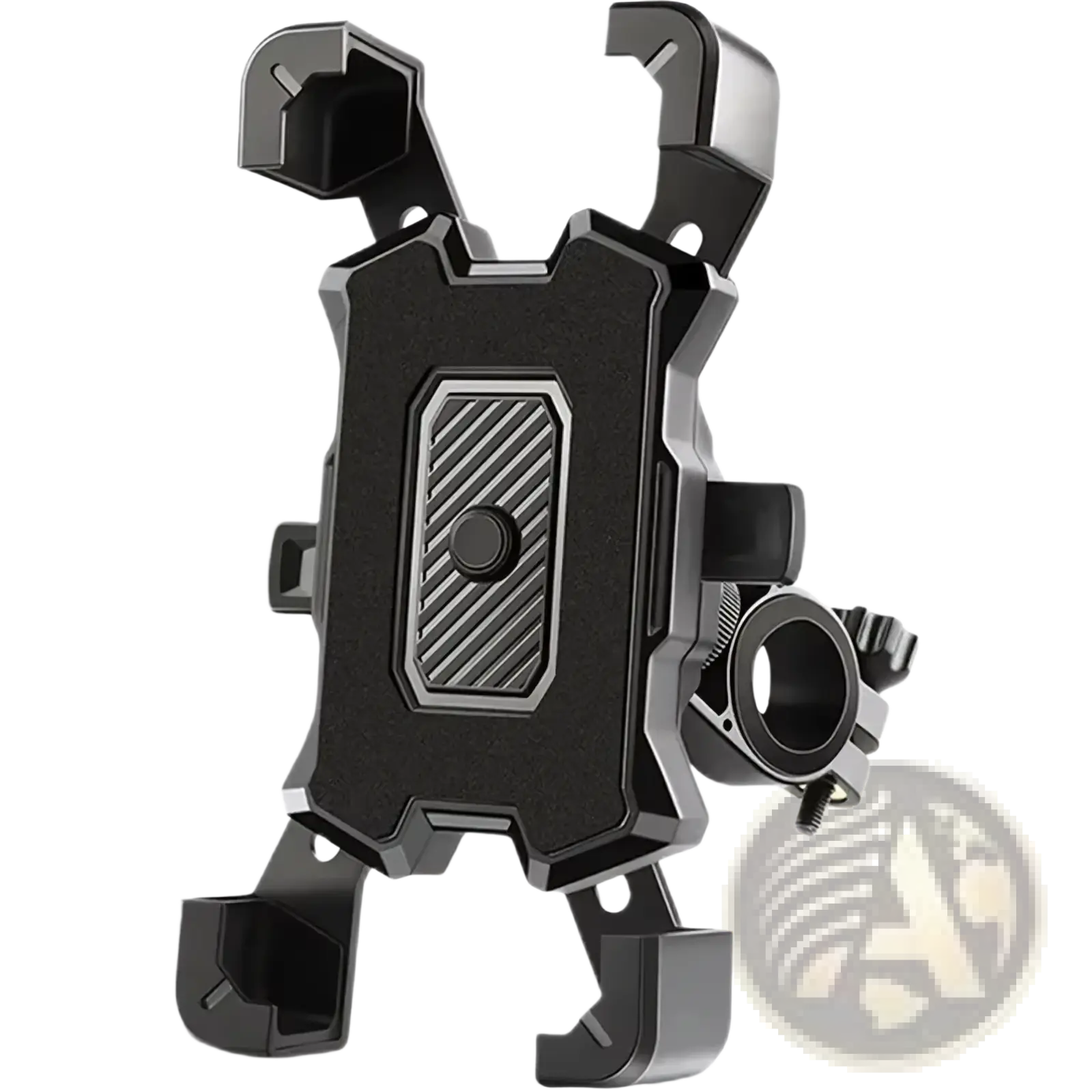 Adjustable bicycle phone holder 360 rotatable mount in black and silver with textured grip surface for secure phone placement