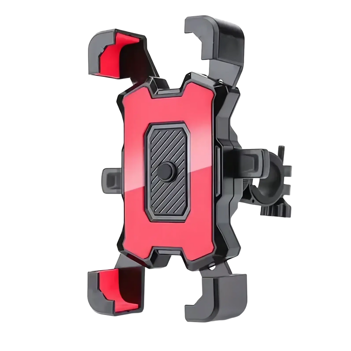 Adjustable bicycle phone holder 360 rotatable mount in red and black with textured grip area for secure attachment