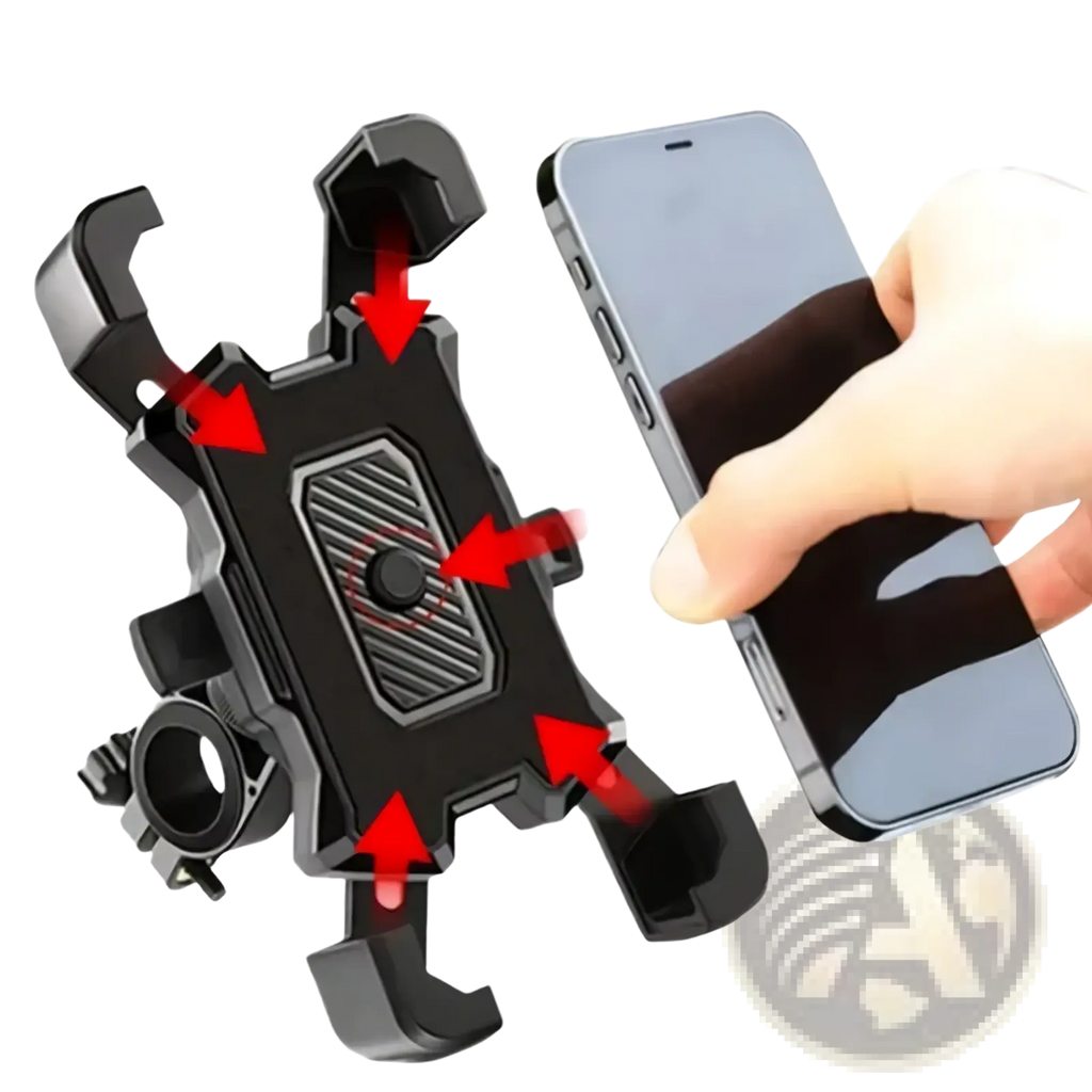 Adjustable bicycle phone mount black plastic with 360-degree rotation and adjustable clamps for secure holding