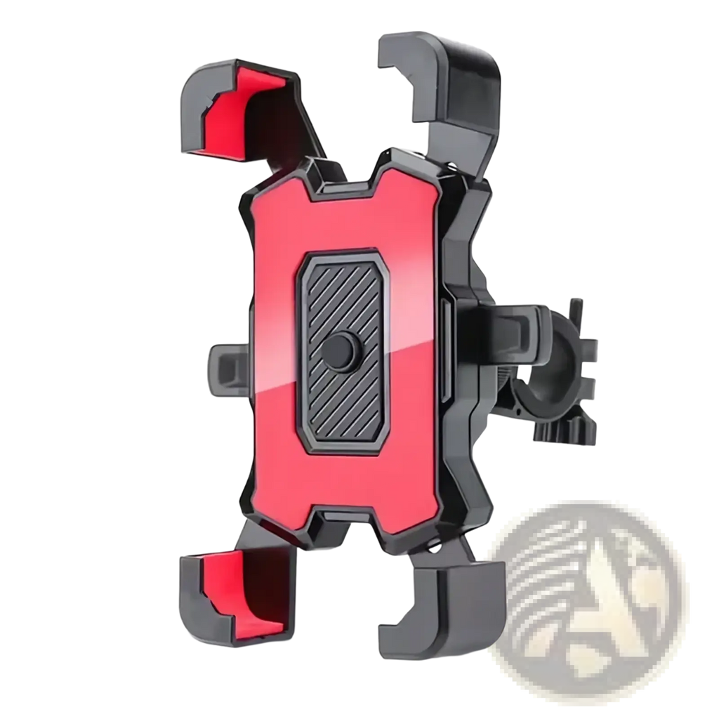 Adjustable bicycle phone mount 360 rotatable in red and black with textured grip area for secure motorcycle use