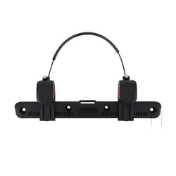 Adjustable bike pannier rack buckle clip in black with red accents featuring adjustable clamps for secure handlebar mounting