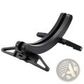 Black plastic adjustable bike parking stand and storage rack with a curved phone holder for secure mounting
