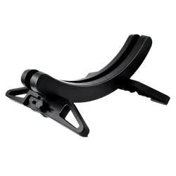Black plastic adjustable bike parking stand with curved support and clamp for secure storage and parking