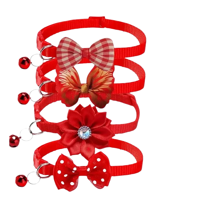 Adjustable red bow cat collars with bells featuring decorative bows for a stylish and secure pet accessory
