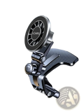Adjustable car phone mount magnetic holder in black and silver with a carbon fiber textured base for dashboard use