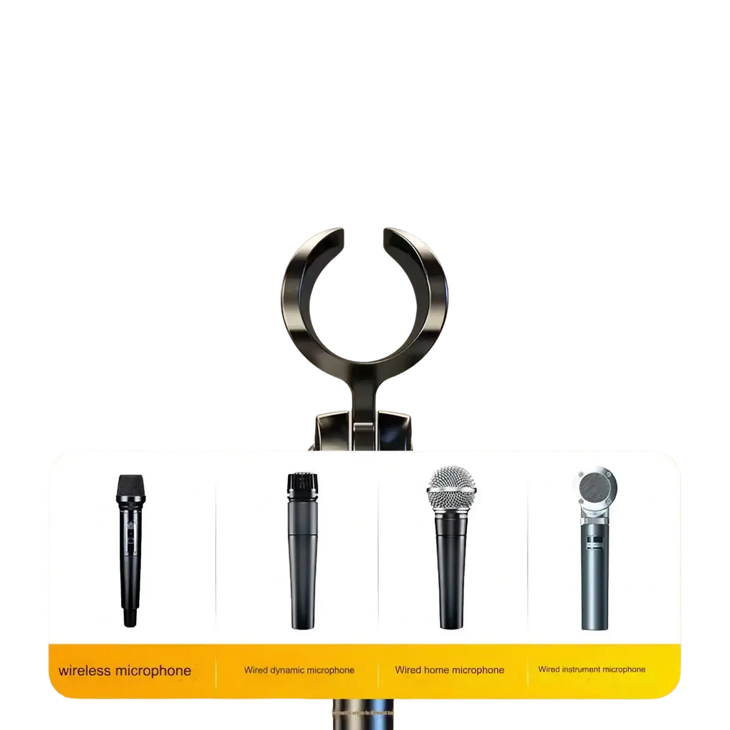 Black abs elastic chuck with universal fit for microphones up to 26mm on adjustable desktop microphone stand holder