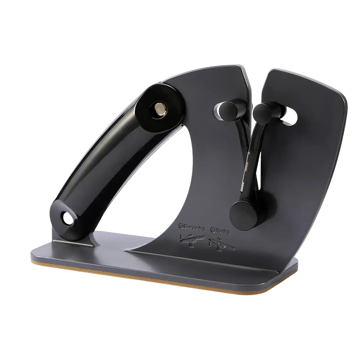 Black metal adjustable dual slot knife sharpener with ergonomic handle and dual-sided sharpening stones