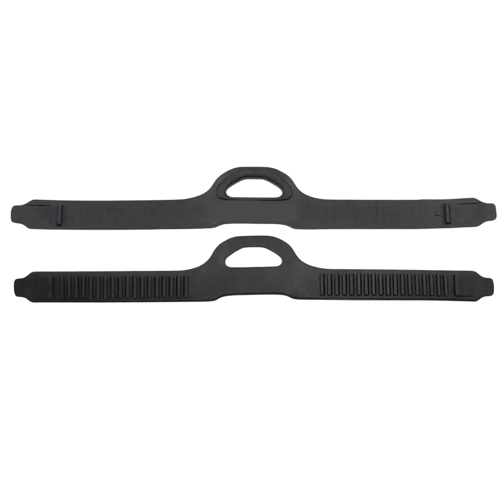 Black adjustable fin strap with d-shaped handle made of tpr material featuring textured rubberized grip strap offers quick release