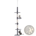 Adjustable floor to ceiling cat tree grey white with gray and cream vertical design multiple platforms and scratching posts