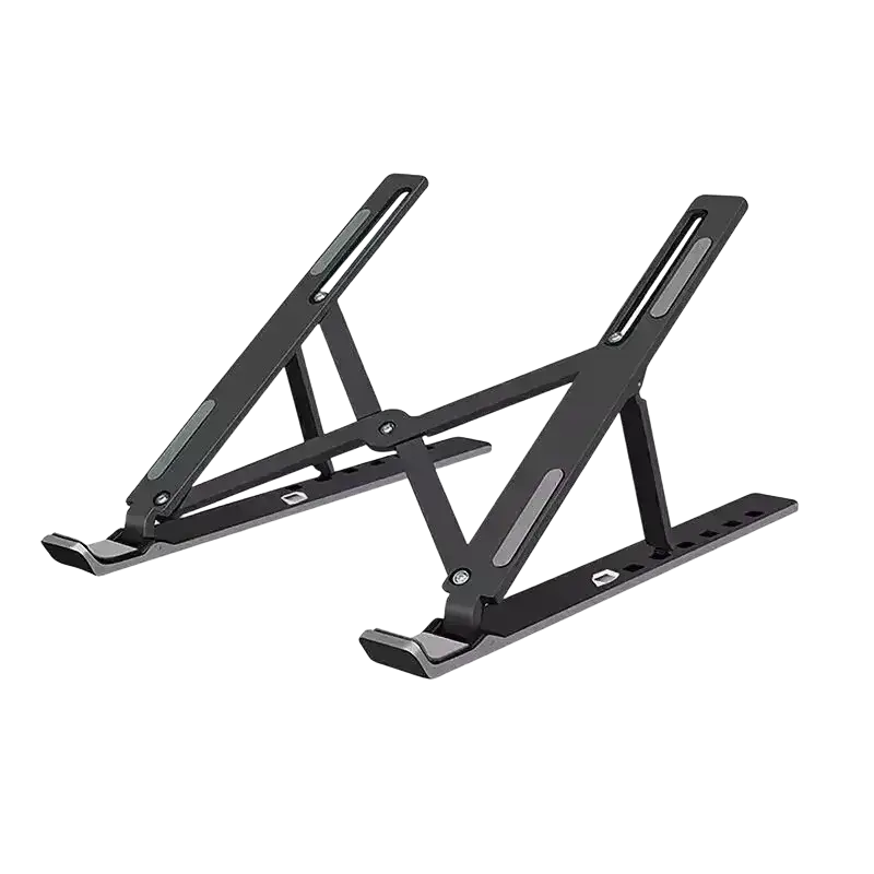 Adjustable foldable laptop stand in black with a sleek minimalist design and matte finish for ergonomic use
