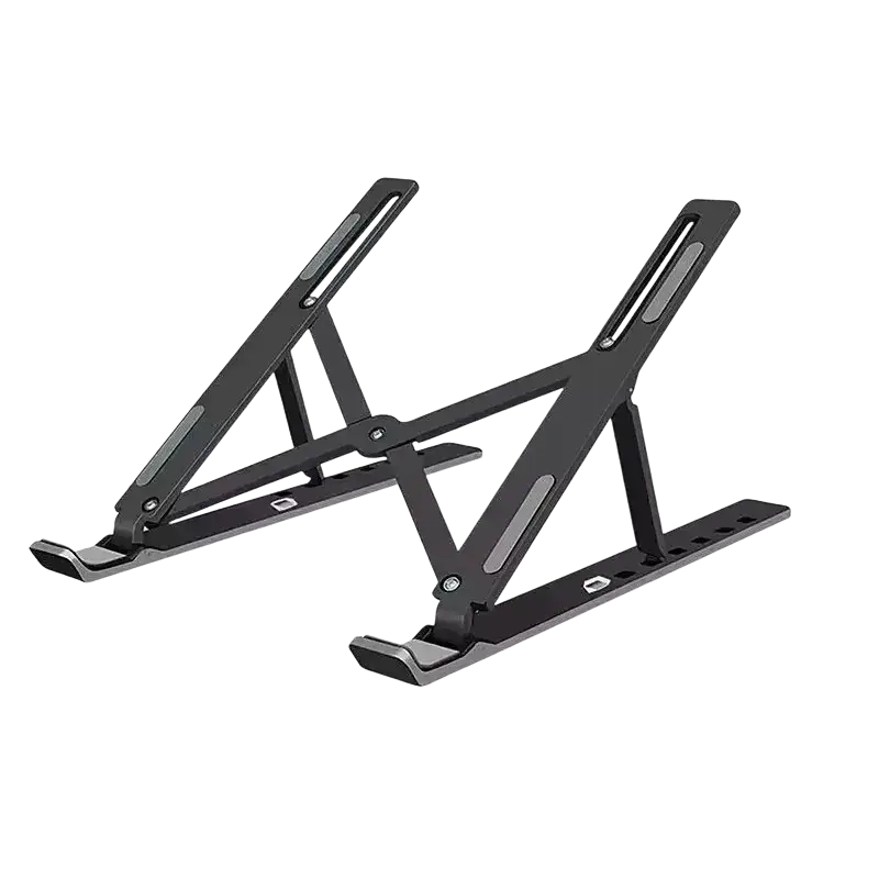 Black adjustable foldable laptop stand with sleek minimalist design and matte finish for ergonomic use