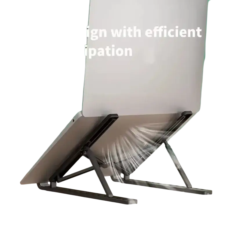 Black metal adjustable foldable laptop stand with open design for efficient heat dissipation