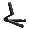 Black adjustable foldable tablet stand for desk with sleek minimalist design and smooth plastic finish