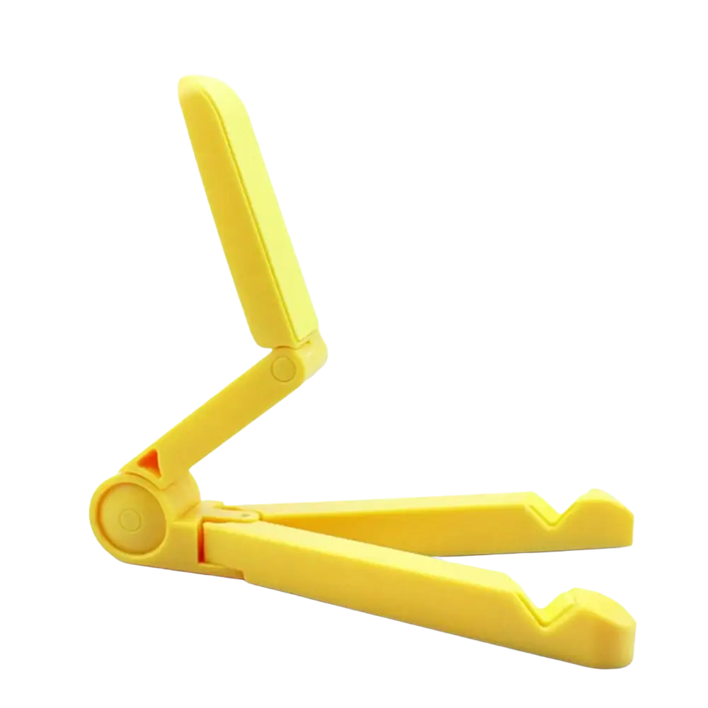 Yellow plastic adjustable foldable phone stand for desk designed for tablet and phone use